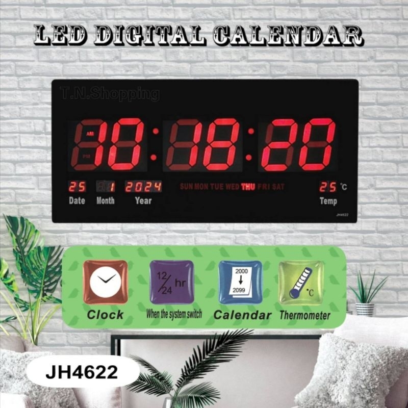 นาฬิกาดิจิตอล LED Digital Clock รุ่น JH4622  Black -ขนาดใหญ่ ไฟสีแดง