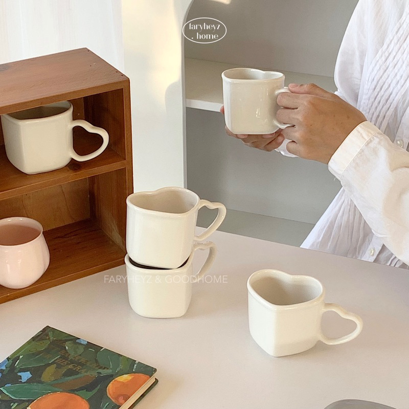 แก้วเซรามิครูปหัวใจ ทานกาแฟ ชงชา คิ้วๆ heart cup | faryheyz