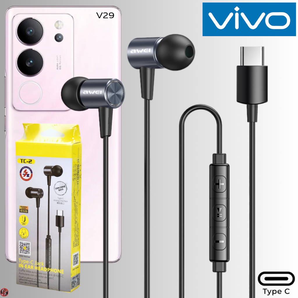 หูฟัง สมอลทอล์ค VIVO Type-C ไทป์ซี In Ear สำหรับ วีโว่ V29 เสียงดีเบสหนัก ปรับระดับเสียง ตัดเสียงรบกวน T2