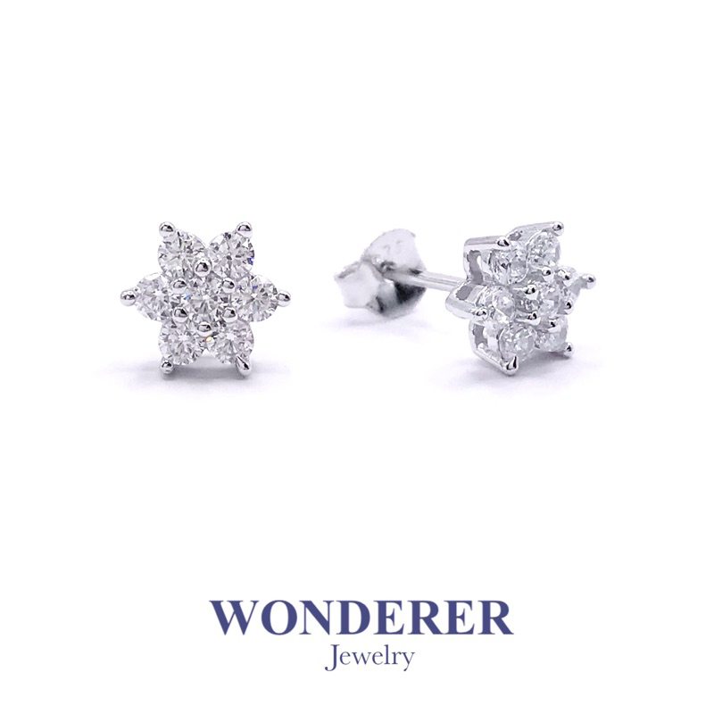Wonderer Jewelry ต่างหูเงินแท้ 925 ฝังเพชรสวิส (CZ) ดีไซน์ทรงดอกไม้ ใส่แล้วไม่แพ้ ขนาด 8 มม.