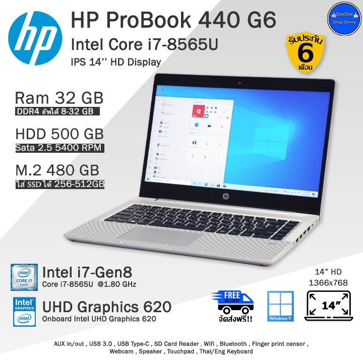 HP ProBook 440 G6 Core i7-8565U(Gen8) เครื่องเล็กสเปคสูง คอมพิวเตอร์โน๊ตบุ๊คมือสอง สภาพดี