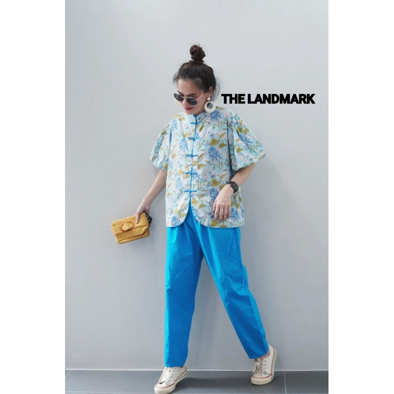 📌ทักก่อนสั่ง📌 ชุดเซท ผ้าคอตตอนลินินอินเดีย เสื้อคอจีน  อก44“ แขนบอลลูน + กางเกงเอวสม็อค Thelandmark