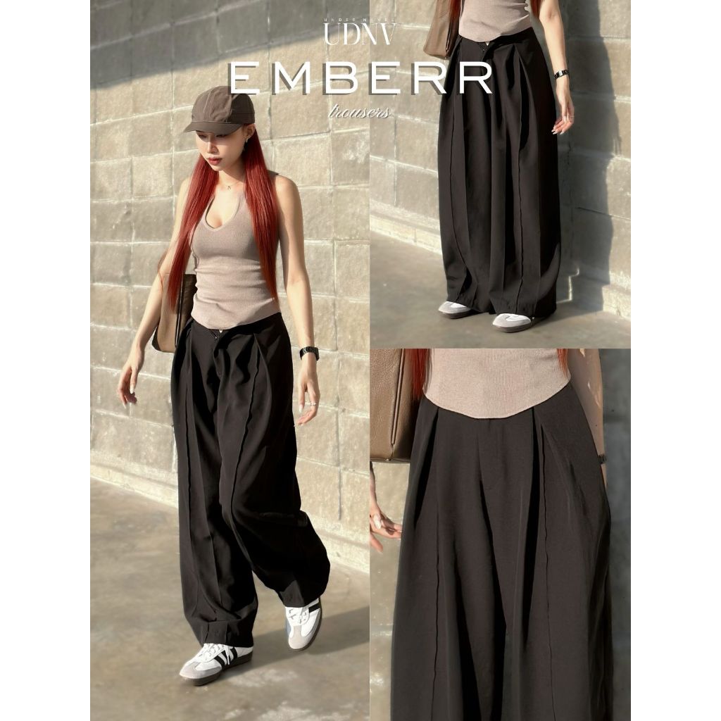 emberr trousers กางเกงขายาว ทรง baggy twice กางเกงพรางขา ผ้าทิ้งตัว คุณภาพดี ดีเทลจัด จับจีบทวีส [UNDER NAVEL] [UN410]