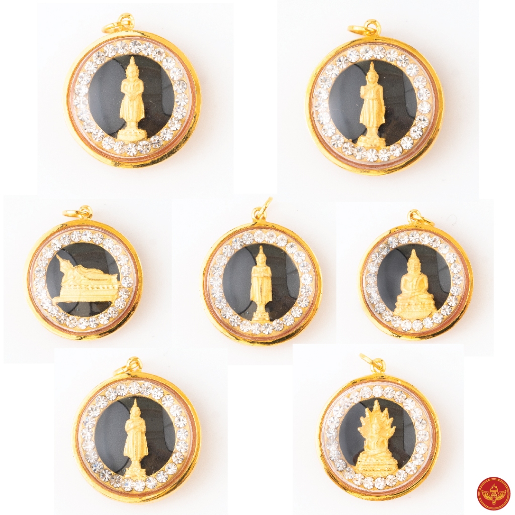 [รวม 7 วัน] LSW Gold จี้พระประจำวัน กรอบทอง 75% ล้อมพลอยสวิส ทรงกลม พื้นนิล