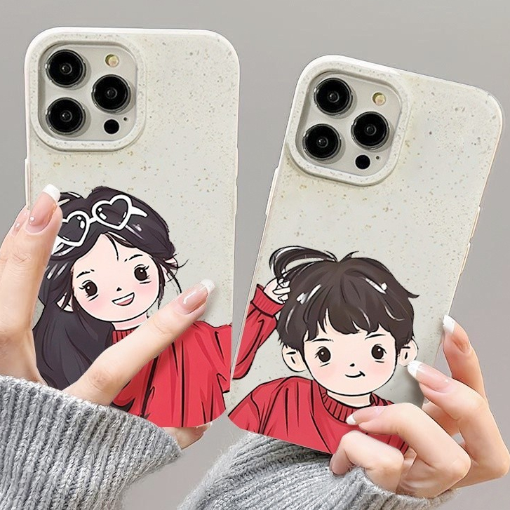 สำหรับ iPhone 11 14 15 12 13 Pro Max X XS XR 6 7 8 14 15 Plus 12 13 MINI คู่รักซีรีส์ การ์ตูน Red Couple กรณีซิลิโคนนุ่ม