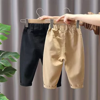 Babyonline(Y456)I3 (ส่งด่วน1วัน)กางเกงขายาวเอวสม็อคสำหรับเด็กผู้ชายสุดเท่ ผ้าแคนวาส นิ่ม ระบายอากาศ