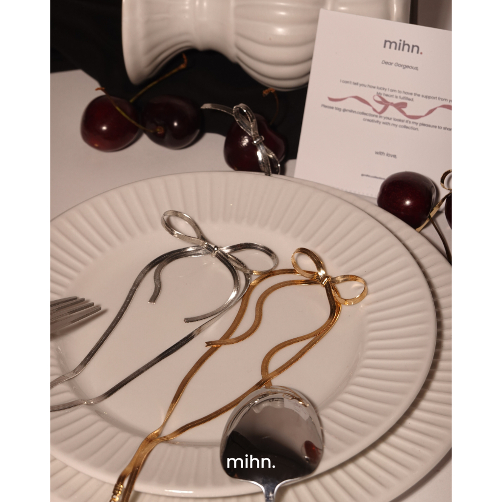 mihn. - Ribbon Flat Necklace สร้อยริ้บบิ้นโบว์น่ารักปนเก๋