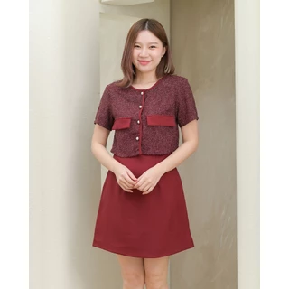 (XS-3XL) Zuzee dress - ชุดเดรสทำงาน ชุดทำงานผู้หญิง เดรสทูโทน ตัดต่อผ้าทวีดสวยหรูดูแพง - CRAYONBRAND