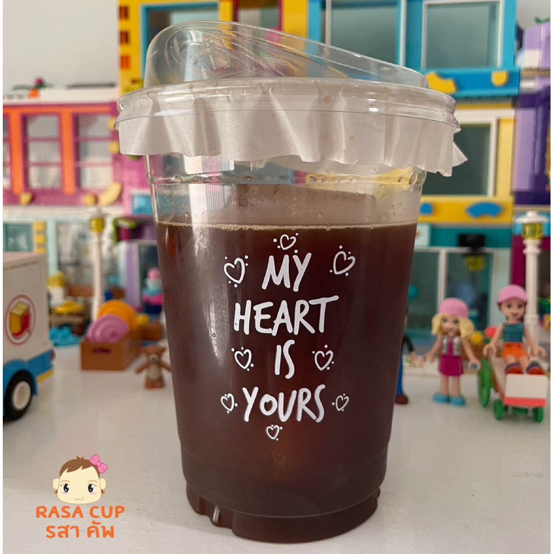 [FC-Love-100] แก้ว PET 16oz รุ่น FC16 สกรีนลาย Love ด้านหน้าและด้านหลัง สีขาว/ดำ บรรจุ 100 ใบ