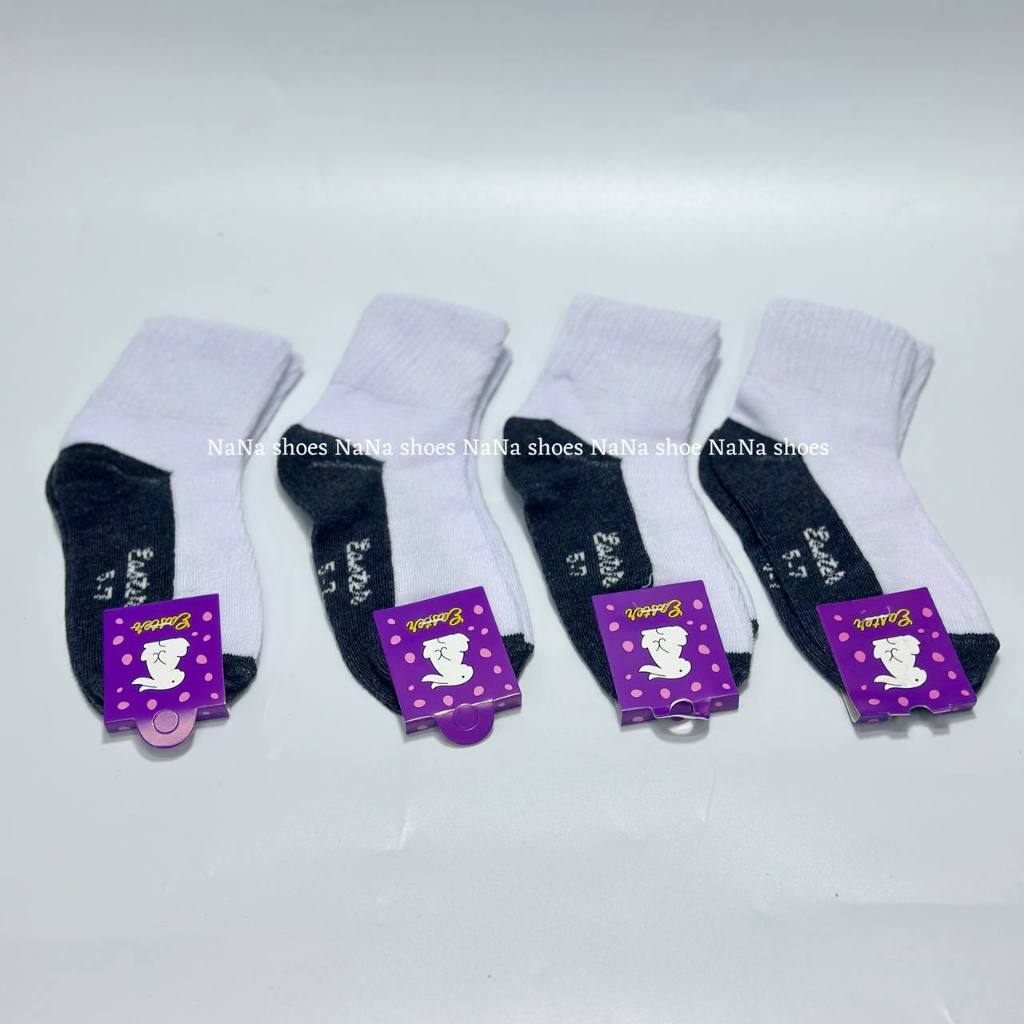 ถุงเท้านักเรียนข้อกลาง(ไม่มีกันลื่น) ขาวพื้นเทาธรรมดา แบรนด์ดัง SOCKSY เรียกงานป้ายกระต่าย