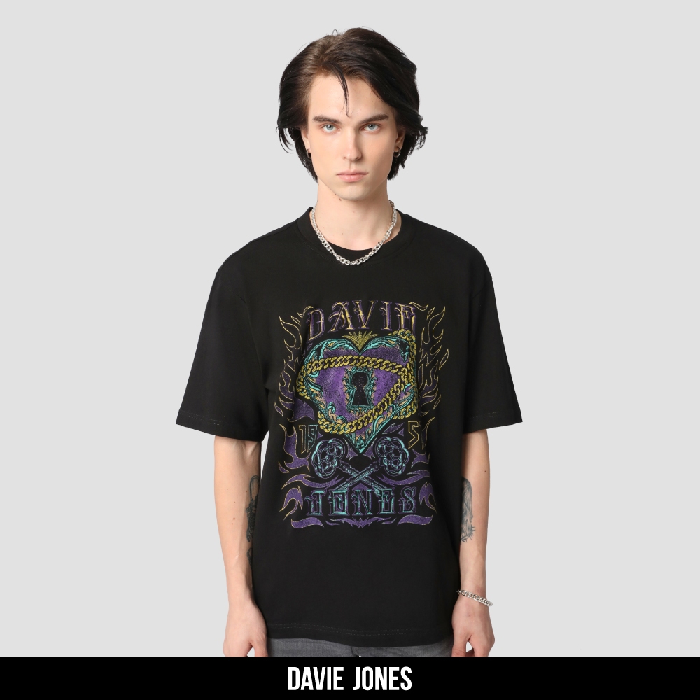 DAVIE JONES เสื้อยืด พิมพ์ลาย Graphic Oversize Fit T-Shirt WA0195 สีดำ