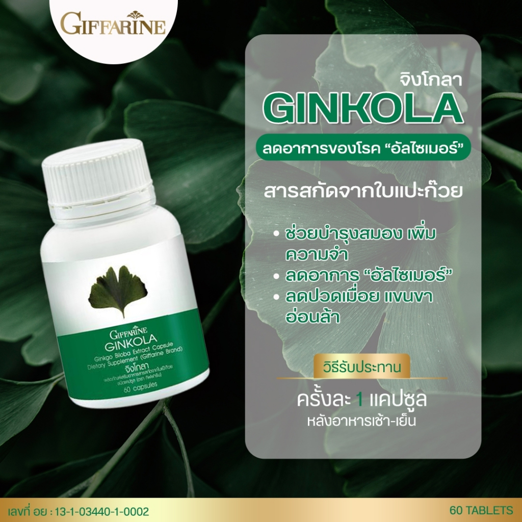 [ส่งฟรี มีโปร]แปะก๊วย/ จิงโกลา Ginkola /บำรุงสมอง/ ป้องกันอัลไซเมอร์ /น้ำในหูไม่เท่ากัน