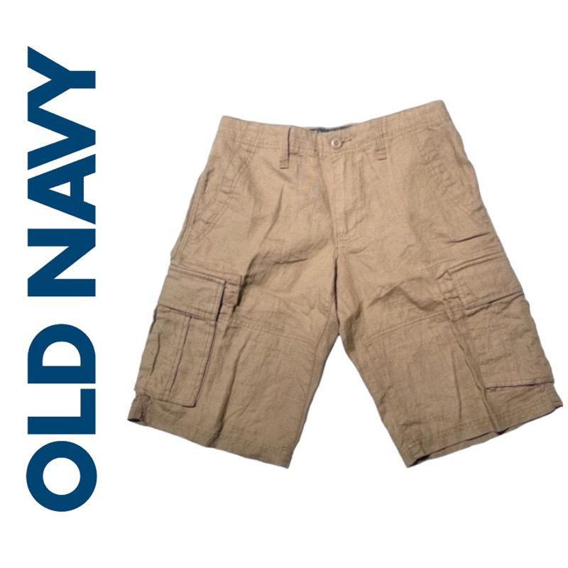 Old navy กางเกงขาสั้น ผู้ชายเท่าเข่า ลินิน สีกากี ของแท้