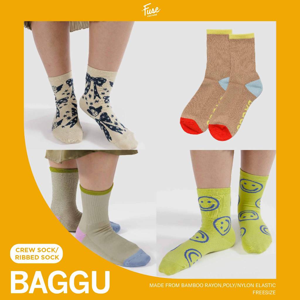 พร้อมส่ง Baggu Crew Socks ถุงเท้าข้อสูง ลวดลายน่ารัก แบรนด์ BAGGU นำเข้าจากอเมริกา