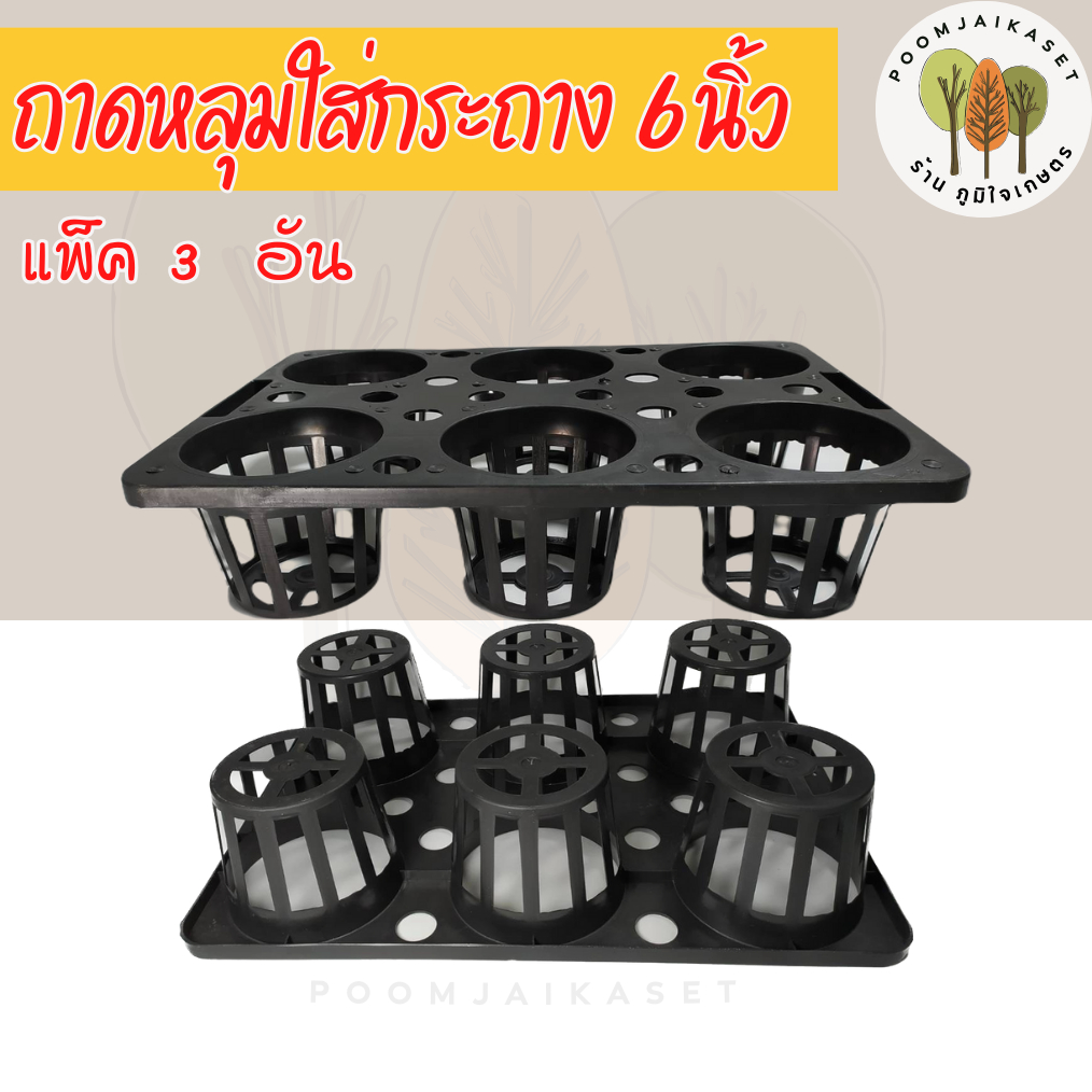 ถาดหลุม ขนาด 6 นิ้ว 6 หลุม ถาดใส่กระถางต้นไม้ ถาดหลุมพลาสติก (แพ็ค 3 ใบ)
