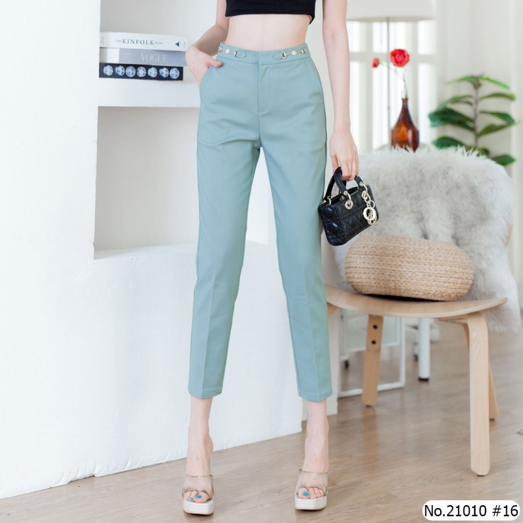 Vertier : No.21010 กางเกงขายาว 9ส่วน | Cropped Pants ทรงสวย ผ้าดี ดูแพง งานจริงสวยมาก กางเกงทำงานราคาส่ง