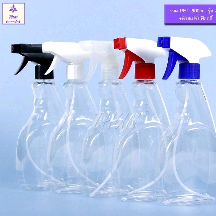 ขวดสเปร์ย 500 ml ขวดแบนสีใส  + หัวฉีดฟอกกี้ คอ 28  ขวดเปล่า (1 ใบ)