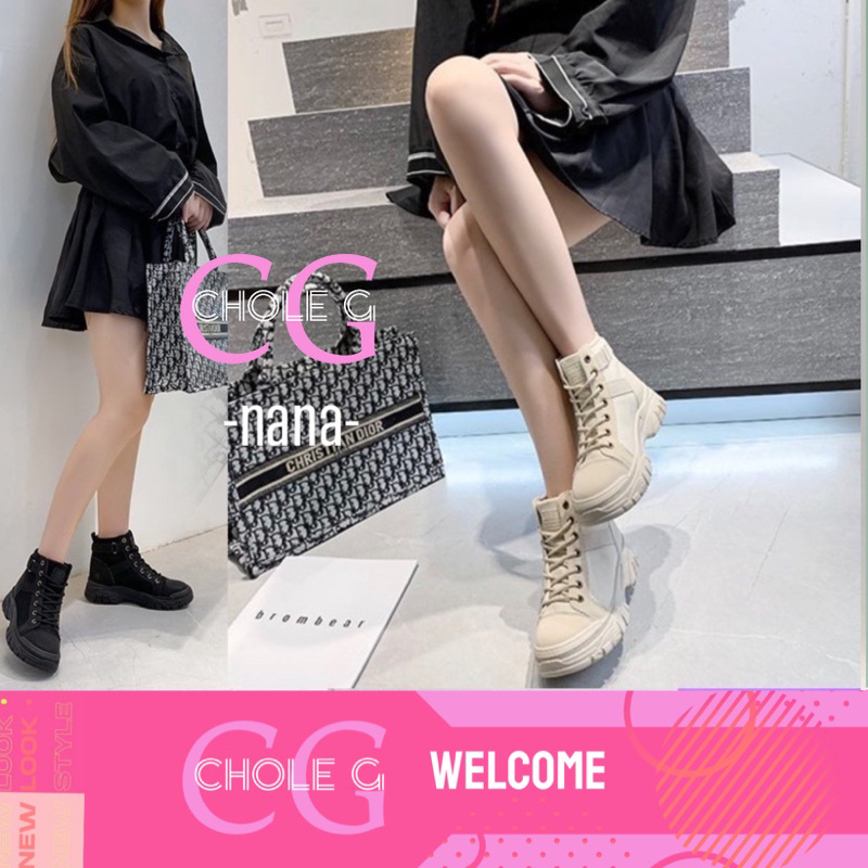 Chole G:Nana Canvas Hiking Shoes รองเท้าผ้าใบหุ้มข้อ รองเท้าสไตล์อังกฤษ ไซส์ 36-41 สูง4cm(SH0056)