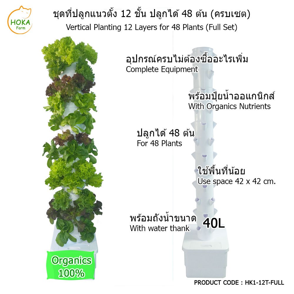 [ชุดครบเซ็ต ] ชุดที่ปลูกผักแนวตั้ง 12 ชั้น สำหรับปลูก 48 ต้น ครบเซต