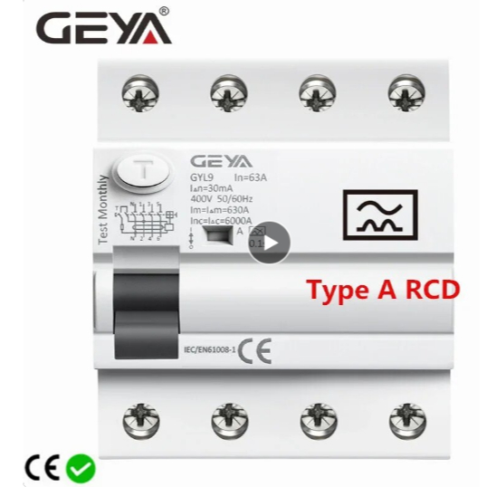 GEYA GYL9-4P-40A-30MA Type A RCD Magnetic Residual Current Circuit Breaker ELCB 3P+N 40A