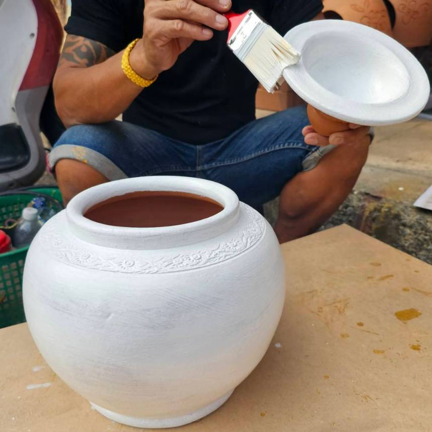 โอ่งดินเผา โอ่งสีขาวโอ่ง โอ่งใส่น้ำ  โอ่งฝามีปิด พร้อมมีฝาปิด โอ่งน้ำ โอ่งน้ำเสริมฮวงจุ้ย วางหน้าบ้าน ให้เก็บเงินอยู่