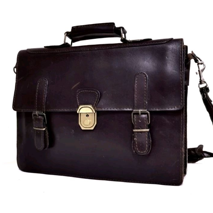 กระเป๋าเอกสาร หนังแท้ ฟอกฝาด โน๊ตบุ๊ค กระเป๋ามือสอง ของวินเทจ briefcase messenger business bag yonvintage
