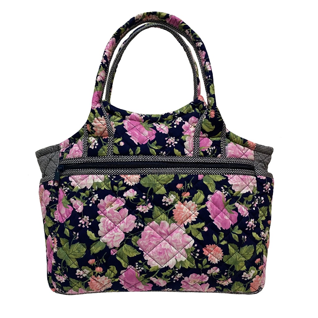 กระเป๋าถือ (ขนาด 5x11x10 นิ้ว) ด้านหน้า,ด้านหลัง 1 ช่องซิบยาว/ด้านใน 2 ช่อง,2 ช่องซิบสั้น ผ้าคอตตอนญี่ปุ่น