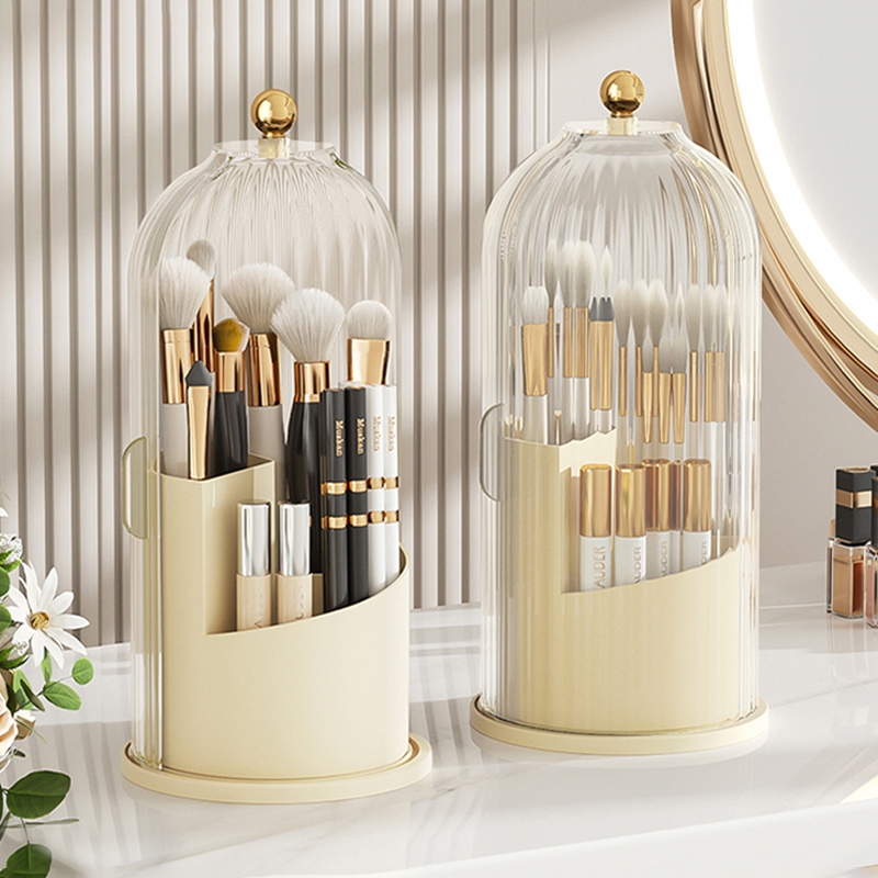 กล่องเก็บแปรงแต่งหน้า ที่เก็บแปรงแต่งหน้า มีฝาปิด หมุนได้ 360 องศา สามารถเก็บปากกาก็ได้