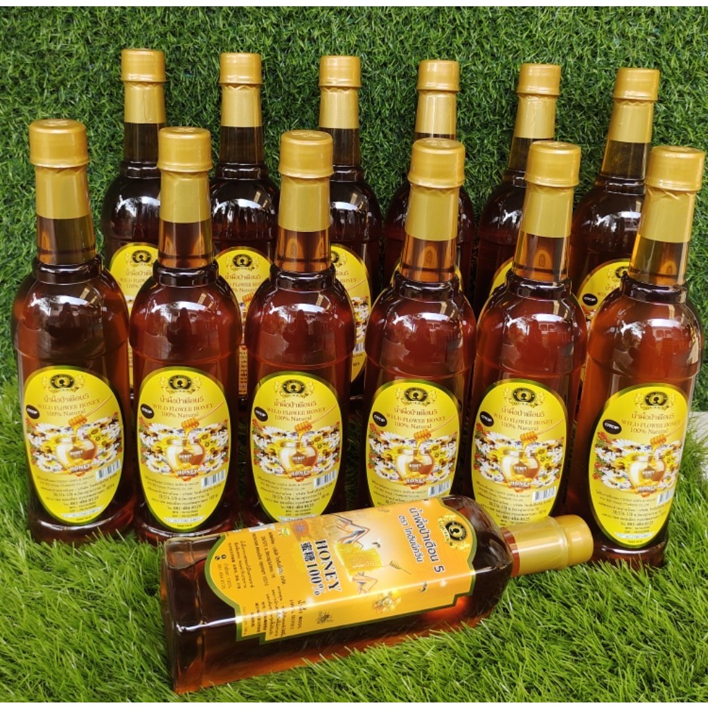 น้ำผึ้งดอกไม้ป่าเดือน 5 ตราไทฮันนี่ ควีน (สติ๊กเกอร์คัดพิเศษ) 1,000 กรัม ชุด 12 ขวด แถมน้ำผึ้งป่า 1000g 1ขวด