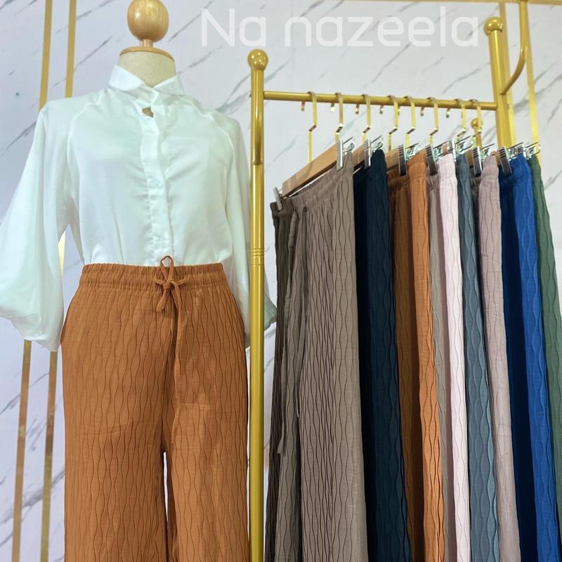 กางเกงอัดพลีท ลายคลื่น ใส่สบาย ไม่บาง Feree Size พร้อมส่ง