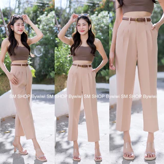 🌈รุ่น B9🌈 ด่วน!กางเกงทรงบอย ขายาว 9ส่วนเอวสูง กระดุมหน้า ผ้าไอวี่หรือผ้าเปเป้ S-2XL มีเก็บเงินปลายทาง📦