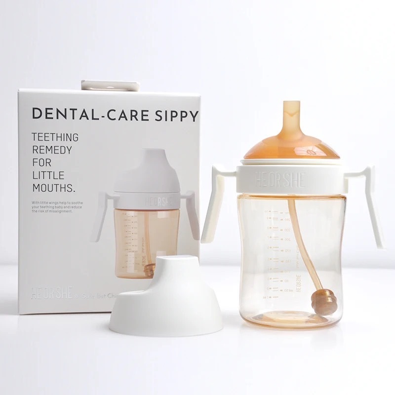 HEORSHE NEW!! DENTAL-CARE SIPPY CUP ดีไซน์ทันสมัย แก้วหัดดื่มดีไซน์พิเศษ จุกหัดสำหรับวัยเริ่มต้น