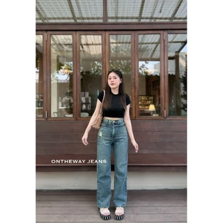 กางเกงยีนส์ขากระบอกมือ1 สีสนิม สีสโนว์มิด รุ่นใหม่ สวยๆ เอวสูง เก็บพุง