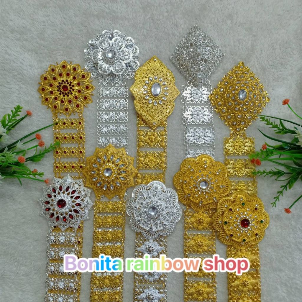 เข็มขัดเส้นใหญ่เครื่องประดับชุดไทยสีทอง เงินขาว ประดับเพชรพลอย CM0021