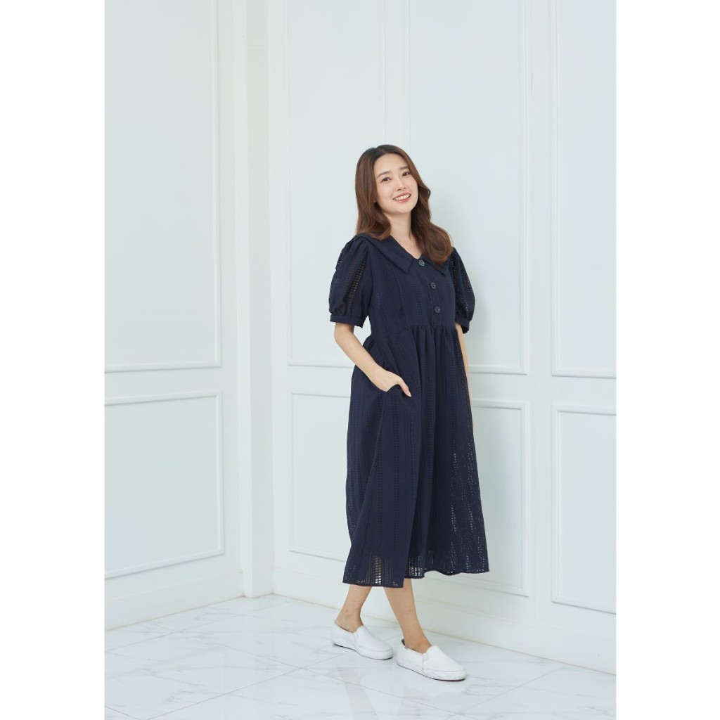punnykode ชุดให้นม รุ่น Naomi Dress Navy Blue