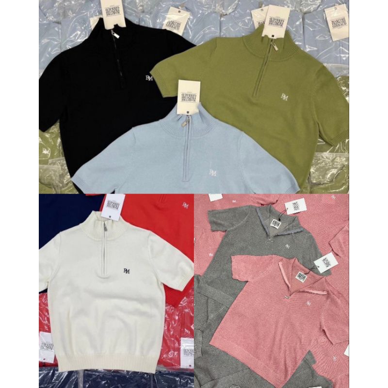Valen เสื้อไหมพรมแขนสั้น RM คอปก รูดซิป คอเต่า