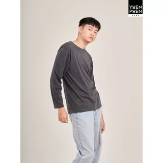 YuenPuen เสื้อยืดแขนยาว สีเทาดำ ยืนพื้น ไม่ยืด ไม่ย้วย ไม่ต้องรีด สีพื้น เนื้อผ้านุ่มใส่สบาย