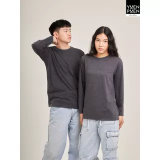 YuenPuen เสื้อยืดแขนยาว สีเทาดำ ยืนพื้น ไม่ยืด ไม่ย้วย ไม่ต้องรีด สีพื้น เนื้อผ้านุ่มใส่สบาย