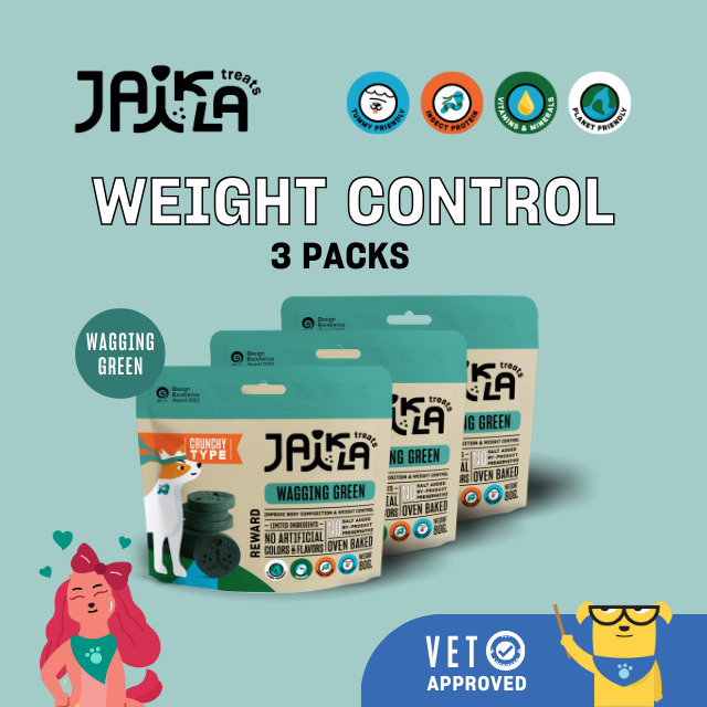 [3 Packs] JAIKLA ขนมสุนัขเพื่อสุขภาพ สูตร WAGGING GREEN ควบคุมน้ำหนัก ช่วยเผาผลาญไขมันส่วนเกิน