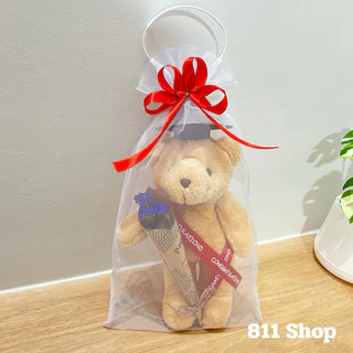 811shop ตุ๊กตาหมีรับปริญญา Congratulations 12 นิ้ว ถุงตาข่ายผูกโบว์มีหูหิ้ว หมีบัณฑิต หมีรับปริญญา ปัจฉิม!!!