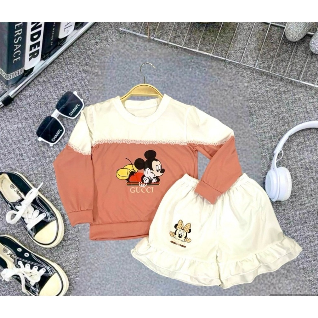 ชุดเซ็ตเสื้อแขนยาว+กางเกงระบายขาเด็กผู้หญิง น่ารักๆ ลายการ์ตูน มี5สี สีส้ม,น้ำตาล,เขียว,ม่วง,ชมพู ไซ