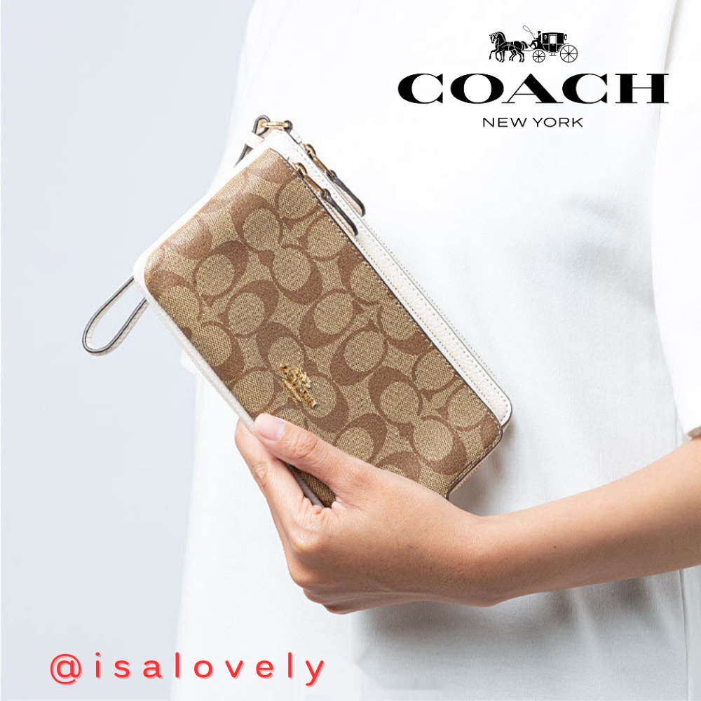 📌Isa Lovely Shop📌  COACH C5576 DOUBLE ZIP WALLET IN SIGNATURE CANVAS COLOR: chalk