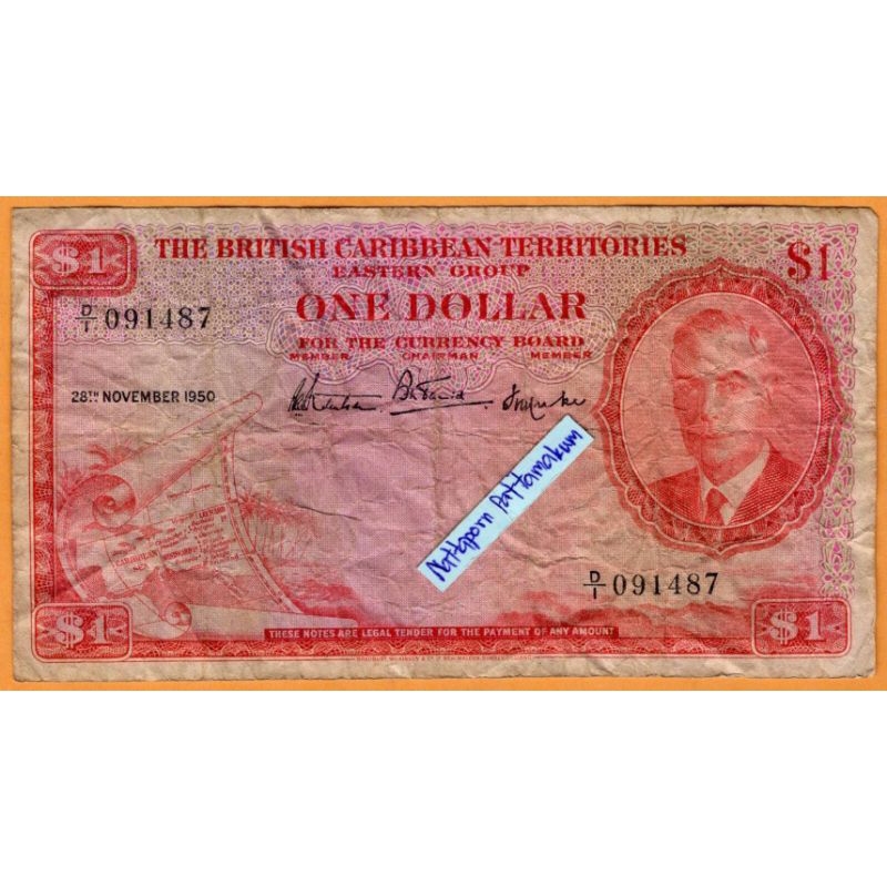 ธนบัตรรัฐแคริบเบียนตะวันออก 1 Dollar -ปี 1950 พระเจ้าจอร์จที่ 6