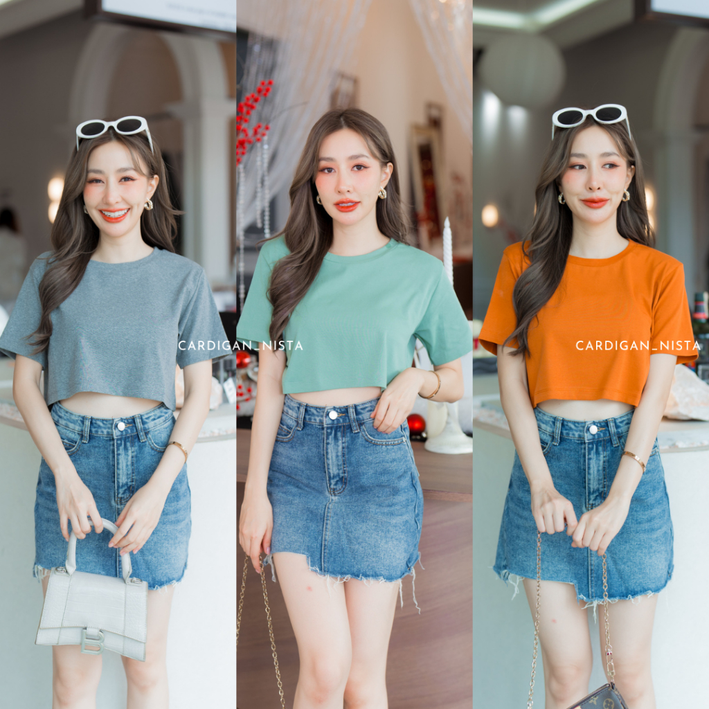 [ TGETUEU ลด 120] Gi-ants​ BASIC เสื้อครอปคอกลมแขนสั้น สุดชิค ทรง over size อกใหญ่ๆ​