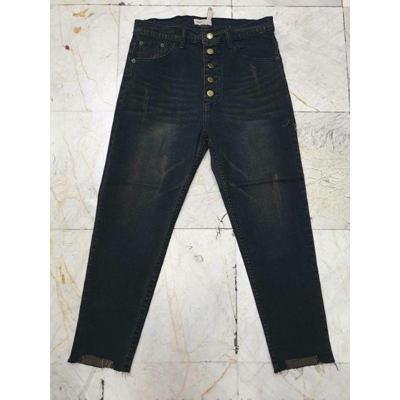 MD jeans กางเกงผ้ายืด กระดุมหน้า ปลายขาตัด ขา8ส่วน เอว34-44