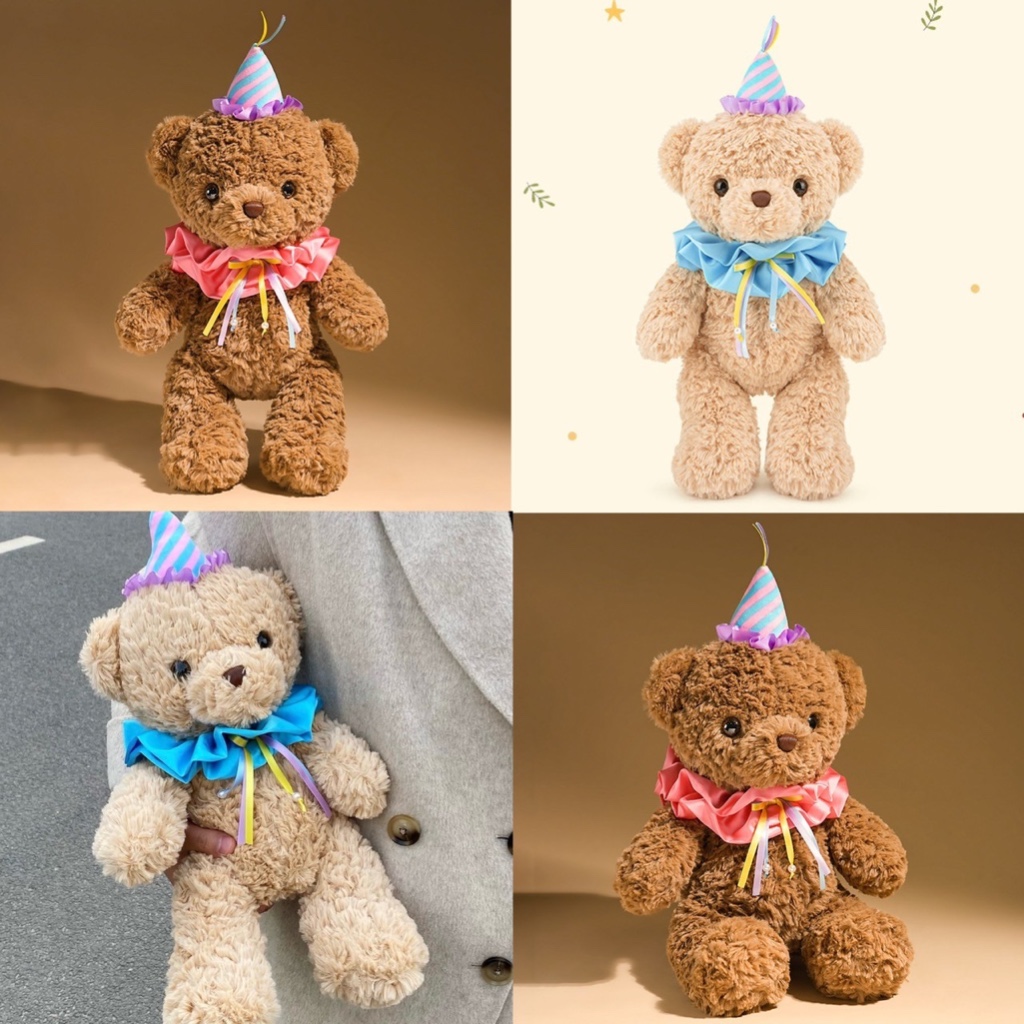 ส่งจากไทย 🐻🎉 ตุ๊กตาหมี Happy Birthday น้องหมี Teddy Bear น้องใส่หมวกแต่งตัวน่ารักมาก 45 CM