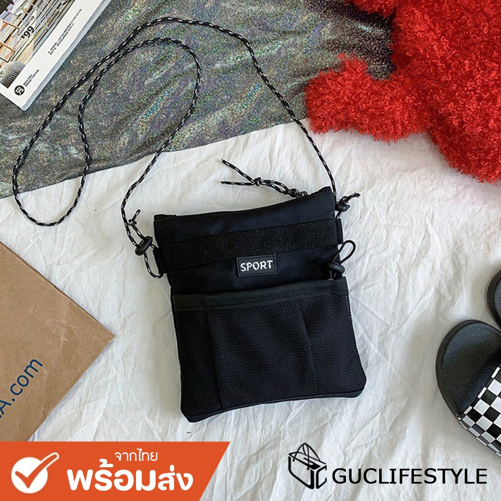 GUCSELECTED(B1641) -w1กระเป๋าผ้าสะพายข้างสายเชือกSPORเวอร์ชั่นเกาหลี