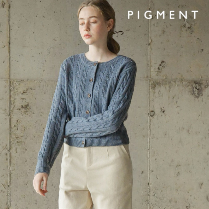 AQueen | 🇰🇷พร้อมส่ง แบรนด์ PIGMENT-cozy cable crop knit คาร์ดิแกนไหมพรม