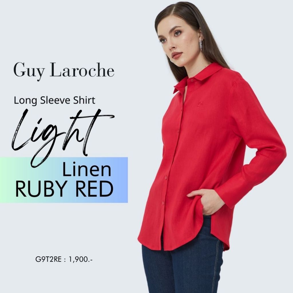Guy Laroche เสื้อเชิ๊ตผู้หญิง ไลท์ ลินิน แขนยาว สีแดง (G9T2RE)