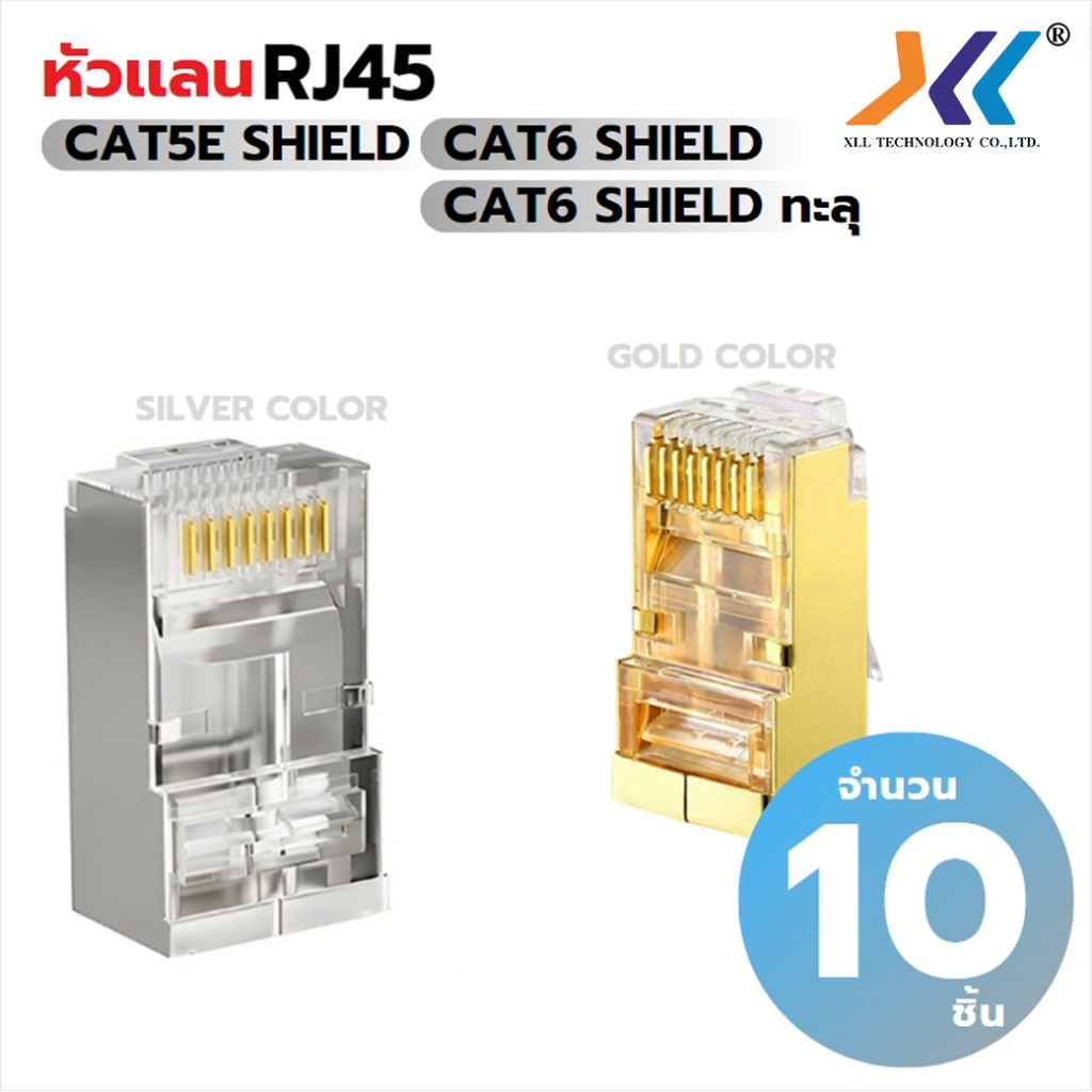 หัวแลน RJ45 Cat5e CAT6 Shield หัวเหล็ก Cat6ทะลุ จำนวน 10ตัว